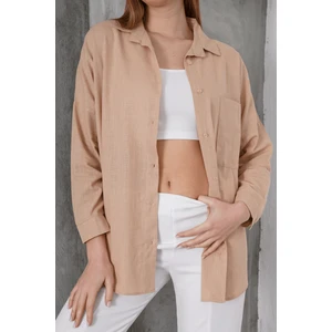 Paw Garage Kadın London Keten Tek Cepli Oversize Gömlek, Premium Kalite Keten Gömlek