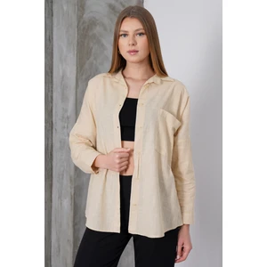Paw Garage Kadın London Keten Tek Cepli Oversize Gömlek, Premium Kalite Keten Gömlek