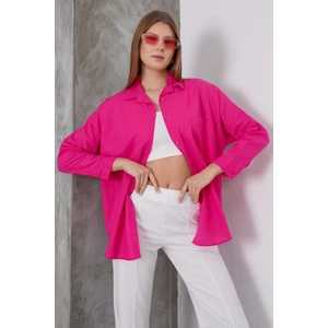 Paw Garage Kadın London Keten Tek Cepli Oversize Gömlek, Premium Kalite Keten Gömlek
