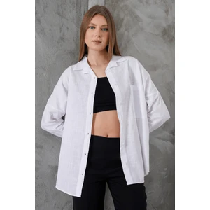 Paw Garage Kadın London Keten Tek Cepli Oversize Gömlek, Premium Kalite Keten Gömlek