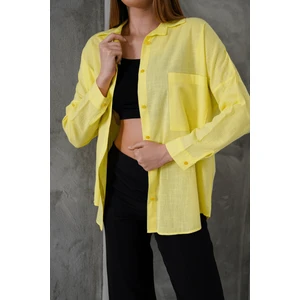 Paw Garage Kadın London Keten Tek Cepli Oversize Gömlek, Premium Kalite Keten Gömlek