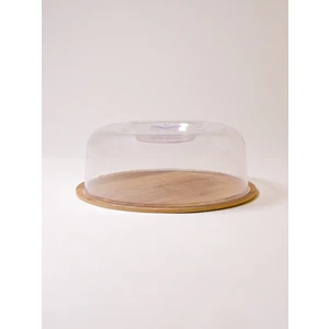 Chef Yuvarlak Ahşap Standlı Plastik Kapaklı Kek Fanusu