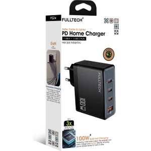 FC24 100W Gan Hızlı Şarj Adaptörü | 3x Usb-C + 1x Usb-A Çoklu Port | Laptop & Telefon Uyumlu | Pd Power Delivery