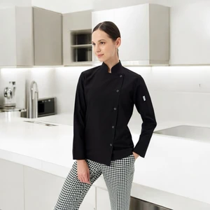 Chefpro Kadın Siyah Şef Ceketi Aşçı Kıyafeti