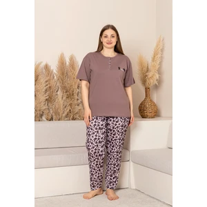 %100 Pamuk  Büyük Beden Kısa Kol Kadın Pijama Takımı