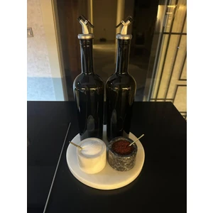 Luna Zeytin & Ayçiçek Yağı Için 800 ml Siyah Cam Şişe Seti Paslanmaz Kapaklı, Minimal Yağlık