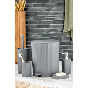 Este -  5 Parça Pedallı Banyo Seti - Yuvarlak Çöp Kovası Wc Fırçası Sıvı-Katı Sabunluk Diş Fırçası