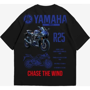 Yamaha R25 Tasarımlı Siyah Oversize  Tişört Chase The Wind Swozz Özel Serisi