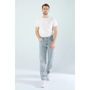 Erkek Baggy Fit Rahat Kalıp Açık Buz Mavisi Bol Paça Denim Kot Pantolon