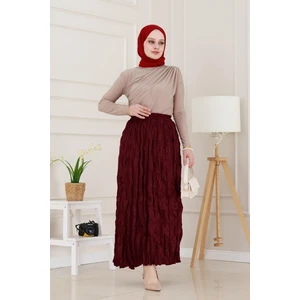Beli Lastikli Kraş Etek-Bordo