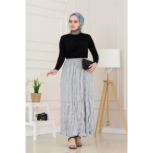 Beli Lastikli Kraş Etek-Gri