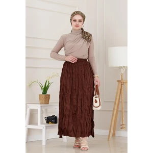 Beli Lastikli Kraş Etek-Kahverengi