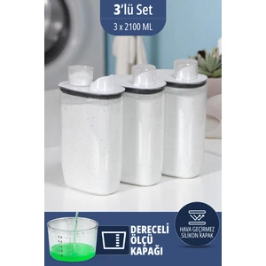 Silikon Kapaklı Ölçekli Toz Sıvı Tablet Deterjan Saklama Kabı Kutusu 2100 ml 3 Adet
