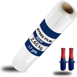 1 Adet Şeffaf El Tipi 17 Mikron 300 Metre Palet Streç Film El Aparatı Hediyeli