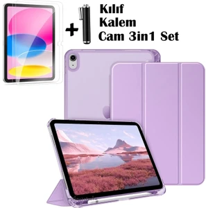 iPad (A16) 11 Nesil 11 Inç 2025, iPad 10 Nesil 10,9 Inç 2022 Uyumlu Tablet Kılıfı Akıllı Smart Uyku Modlu Katlanabilir Arkası Renkli Standlı Kılıf +Ekran Koruyucu Cam+Kalem 3'lü Set  A3354 A3355 A3356