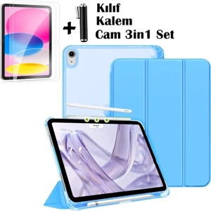 iPad (A16) 11 Nesil 11 Inç 2025, iPad 10 Nesil 10,9 Inç 2022 Uyumlu Tablet Kılıfı Akıllı Smart Uyku Modlu Katlanabilir Arkası Renkli Standlı Kılıf +Ekran Koruyucu Cam+Kalem 3'lü Set  A3354 A3355 A3356