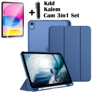 iPad (A16) 11 Nesil 11 Inç 2025, iPad 10 Nesil 10,9 Inç 2022 Uyumlu Tablet Kılıfı Akıllı Smart Uyku Modlu Katlanabilir Arkası Renkli Standlı Kılıf +Ekran Koruyucu Cam+Kalem 3'lü Set  A3354 A3355 A3356