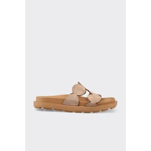 Vizon Deri Kadın Düz Terlik