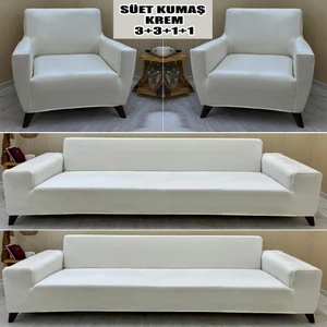 Süet Detaylı Angora Kumaş 2 Adet Üçlü & Çekyat- 2 Adet Tekli Set Koltuk Kılıfı