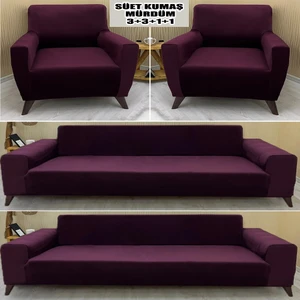 Süet Detaylı Angora Kumaş 2 Adet Üçlü & Çekyat- 2 Adet Tekli Set Koltuk Kılıfı