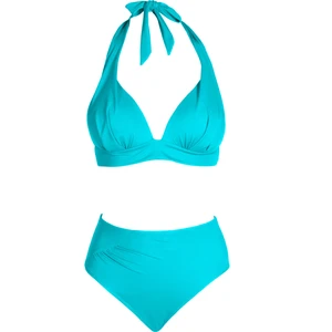 Kadın Yarım Dolgulu Turkuaz Yüksek Bel Bikini Takımı
