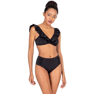 Kadın Yüksek Bel Fırfırlı Siyah Bikini Takımı