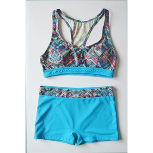 Kadın Desenli Bralet Toparlayıcı Şortlu Açık Mavi Bikini Takımı