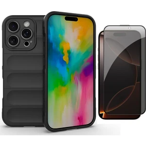 Apple iPhone 16 Pro Max Kılıf Esnek TPU Oyuklu Arka Yüzey Tasarımlı Zore Etnik Silikon Kapak + Hayalet Ekran Koruyucu