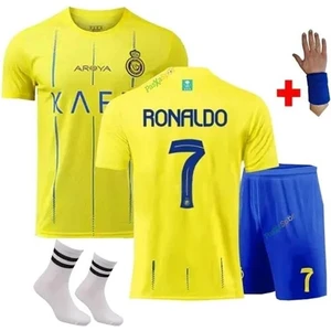 Al Nassr 2023/2024 Ronaldo Yeni Sezon 4'lü Sarı Mavi Çocuk Takım Forma Seti