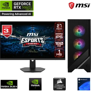 S07DKC RTX5000 Gaming I7 14700F 32 GB Ddr5 Ram 1 TB SSD Gen4 RTX5060TI 16 GB 240MM Sıvı Soğutma B760 27" 180Hz. Oyuncu bilgisayarı