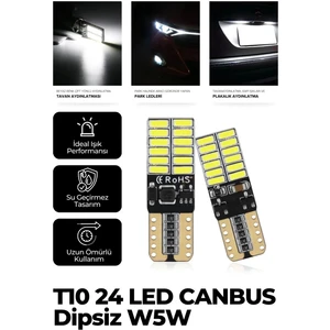 T10 Dipsiz W5W Canbus 3030 6 Ledli Beyaz Park Plaka Ampülü (2 Adet) T10 Canbus