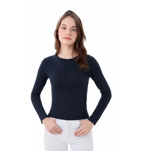 Kadın Lacivert Bisiklet Yaka Uzun Kollu Viskon Basic Body