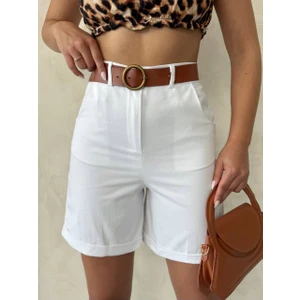 Yüksek Bel Kemerli Gabardin Kadın Şort