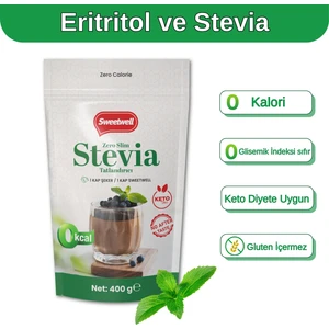 Zero Slim Stevia & Eritritol Tatlandırıcı 400 gr – Şekersiz, 0 Kalori, Keto ve Vegan Uyumlu
