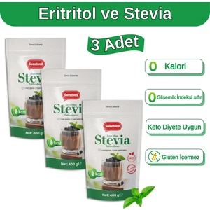 Zero Slim Stevia & Eritritol Tatlandırıcı 400 gr x 3 Adet – Şekersiz, 0 Kalori, Keto ve Vegan Uyumlu