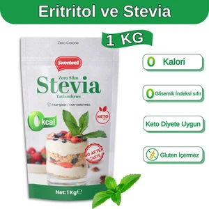 Zero Slim Stevia & Eritritol Tatlandırıcı 1 kg – Şekersiz, 0 Kalori, Keto ve Vegan Uyumlu