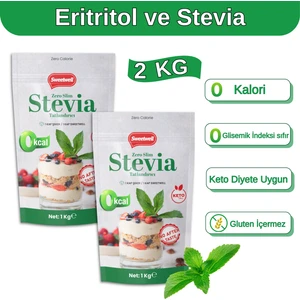 Zero Slim Stevia & Eritritol Tatlandırıcı 1 kg x 2 Adet – Şekersiz, 0 Kalori, Keto ve Vegan Uyumlu