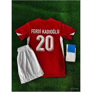 Türkiye Euro 2024 Ferdi Kadıoğlu 20 Iç Saha Çocuk Forması 3'lü Set (Red)