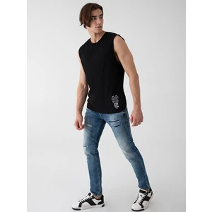 Erkek Yazı Baskılı Sıfır Yaka Kısa Kollu Regular Siyah Atlet