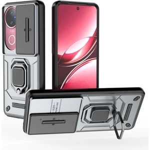 Vivo V50 5g Kayar Kamera Kapağı ile Telefon Kılıfı, Döndürülmüş Halka Ayaklı Askeri Sınıf Darbeye Dayanıklı Koruyucu Kılıf Vivo V50 5g (Yurt Dışından)