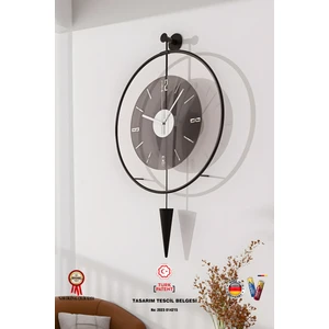 MetaQuartz Aksesuar Yuvarlak (BÜYÜK BOY-50*82cm) - Füme Masippi (E x C L U S I V E ) - Siyah Metal Duvar Saati 