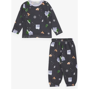 Kız Bebek Pijama Takımı Yılbaşı Temalı 9 Ay-3 Yaş, Antrasit