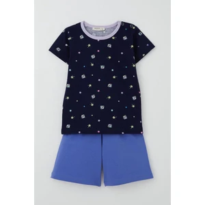 Kız Bebek Şortlu Pijama Takımı Taç Desenli 9 Ay-3 Yaş, Lacivert