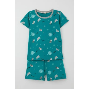 Girls & Boys Erkek Bebek Şortlu Pijama Takımı Kuala Desenli 9 Ay-3 Yaş, Petrol Yeşili