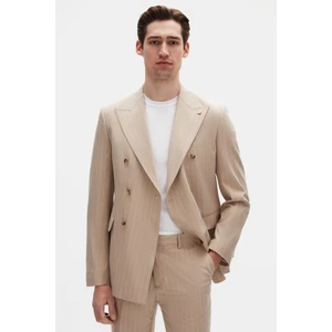Ds Damat Regular Fit Bej Çizgili Kruvaze Takim Elbise 4HF05ORT01588