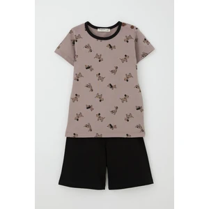 Erkek Bebek Pijama Takımı Sevimli Köpekcik Desenli 9 Ay-3 Yaş, Kahverengi