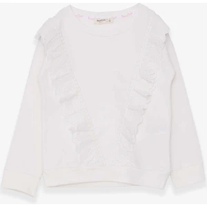 Kız Çocuk Sweatshirt Güpürlü 4-9 Yaş, Ekru