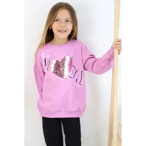 Kız Çocuk Sweatshirt Pullu Yazı Baskılı 4-8 Yaş, Lila