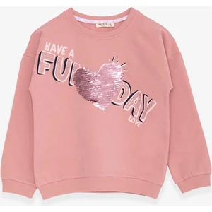 Kız Çocuk Sweatshirt Pullu Yazı Baskılı 4-8 Yaş, Gülkurusu