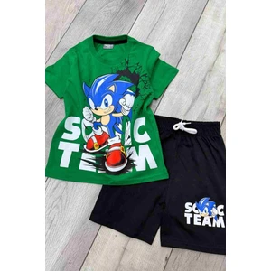 Sonic Baskılı Yeşil Tişört ve Siyah Şort Yazlık Çocuk Takım